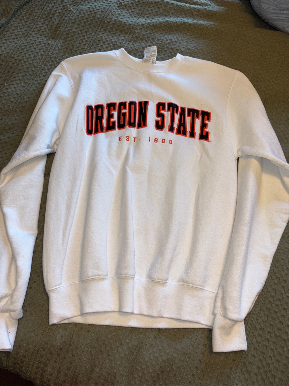 Champion White Oregon State Crewneck with Orange & Black Lettering